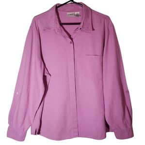 Liz Baker Pink Linen Blend Button Up 3/4 Roll Tab Sleeve Blouse Size XL